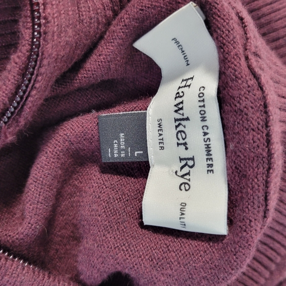 Men's Hawker Rye Cotton Cashmere 1/4 zip sweater Burgandy Size L - Picture 6 of 8